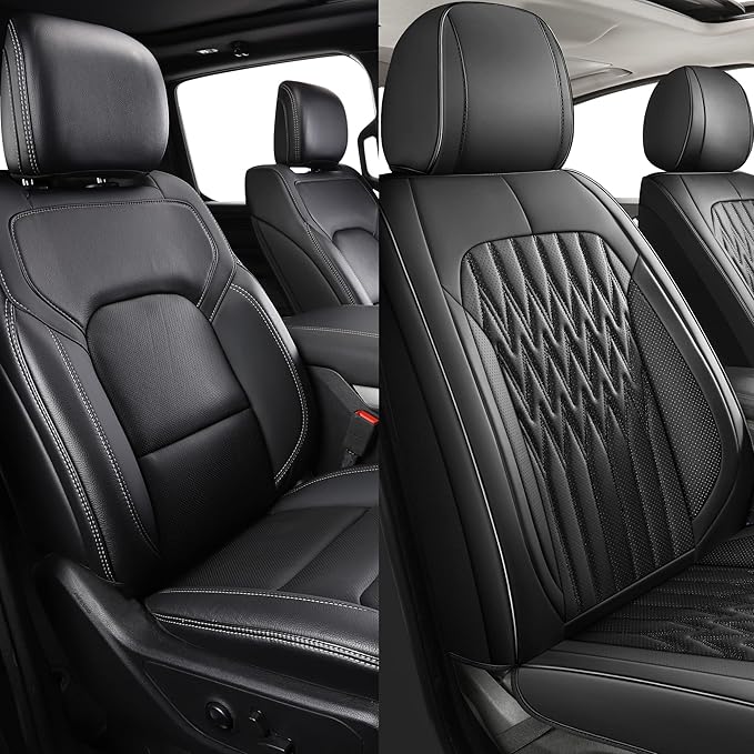 Huidasource Car Seat Covers, Waterproof Leather Vehicle Cushion Covers, Universal Fit for Most Car Sedan SUV Pickup Truck, Fit for Jeep Acura Honda Civic Nissan Mazda Dodge Buick (Full Set/Black)