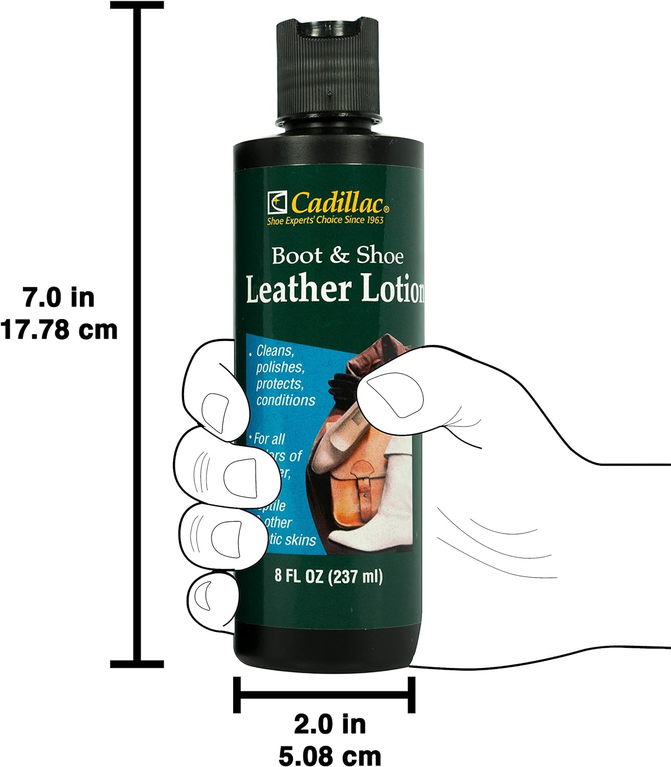 Cadillac Boot and Shoe Leather Lotion 8 Ounces - Cleans, Conditions, Protects, and Polishes Leather Footwear and Accessories