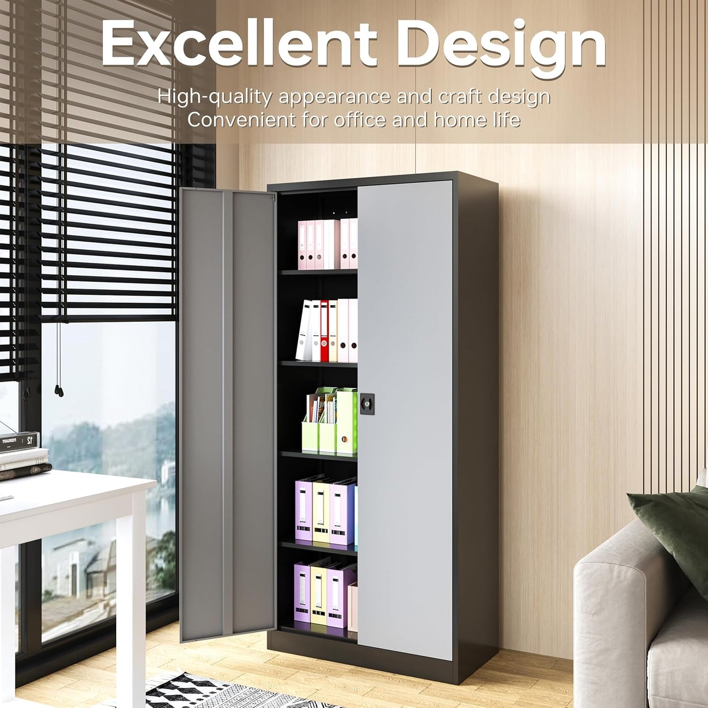 SISESOL Metal Storage Cabinet with 2 Doors and 6 Shelves,Gray Metal Cabinet with Lock,71" Lockable Garage Storage Cabinets,Locking Steel Cabinets for Home,Office,Garage,School