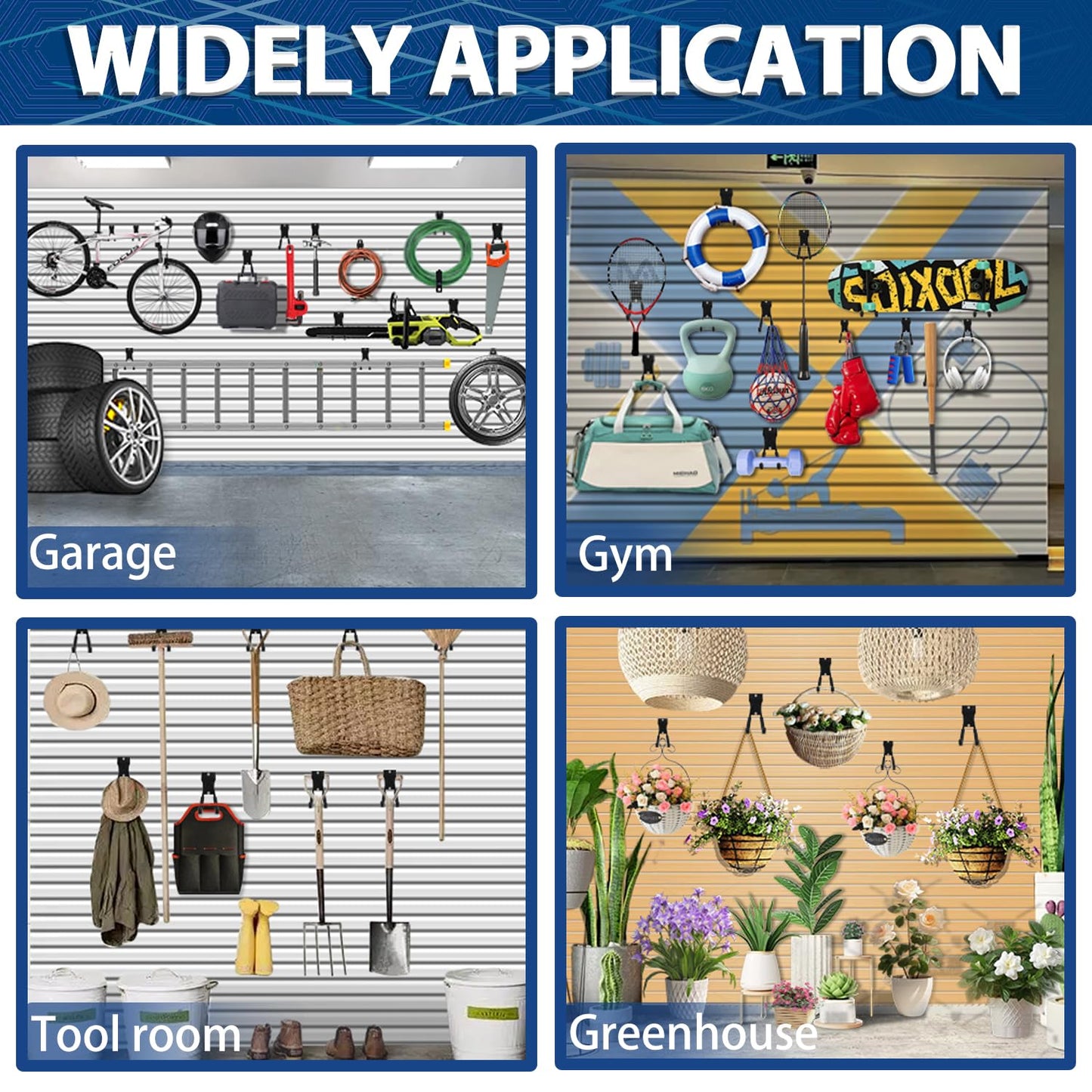 3-H Slatwall Accessories 10 Pack,Slatwall Hooks & Hangers 5 Sizes,Slat Wall Hanging Hooks Heavy Duty,Proslat Accessories for Garage Storage Wall Panels Organzing Garden Tools Chairs Ladder(Black)