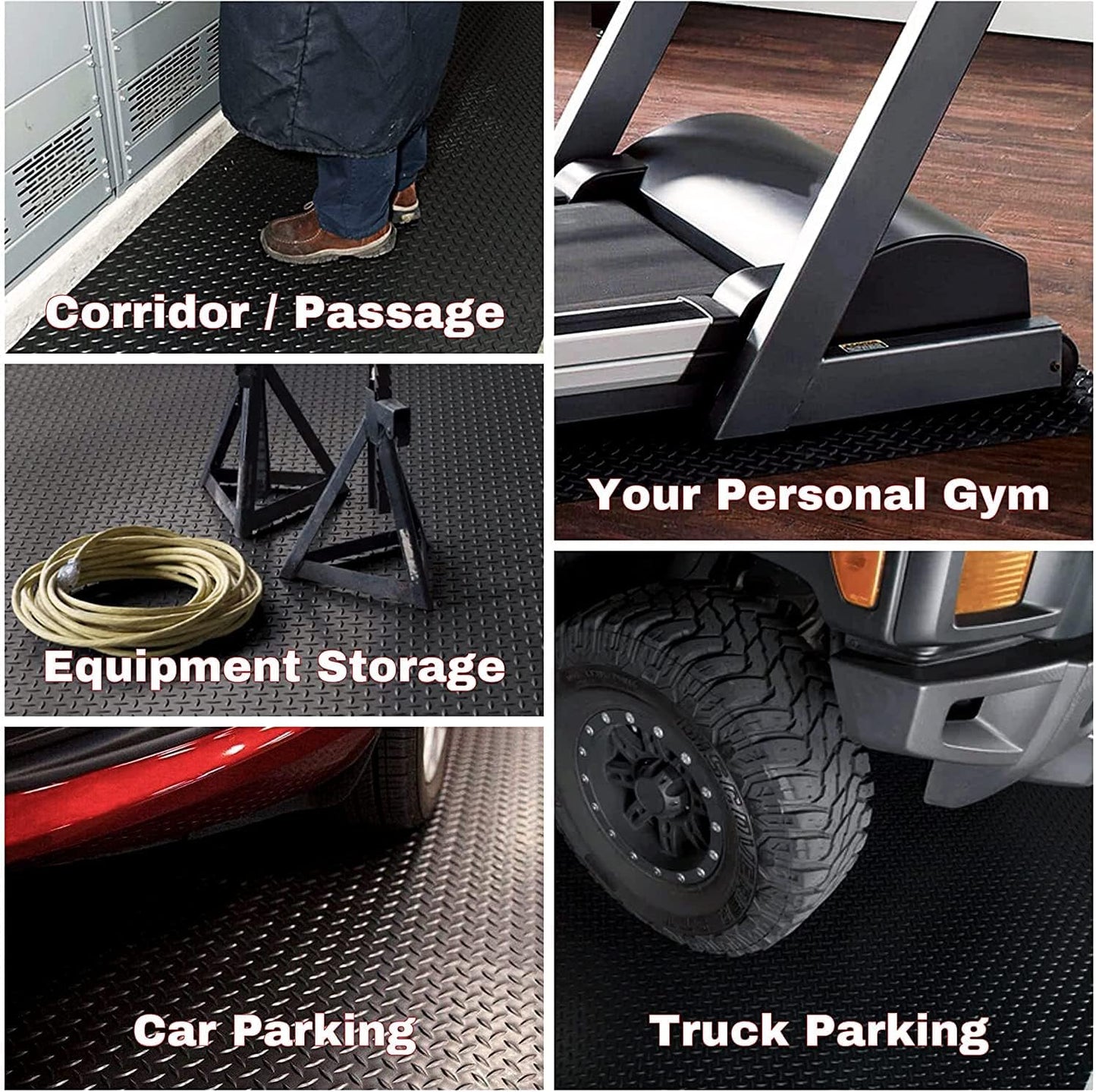 SEAL 5 x 10 Ft Premium Garage Floor Mat, Solid 2.8mm Thickened Black Commercial Grade Heavy Duty Parking Mat for Garage Floor, Golf Cart, Water/Stain Resistant Floor Runner (Embossed Diamond Plate)