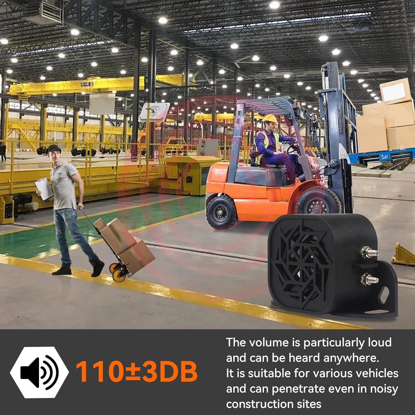 730 Back-up Alarm 12V-24V 110dB IP67 Waterproof Dust-Proof Reversing Warning Alarm with Super Loud Beeper Tone for Truck Van Forklift Car Lorry Agricultural Vehicles