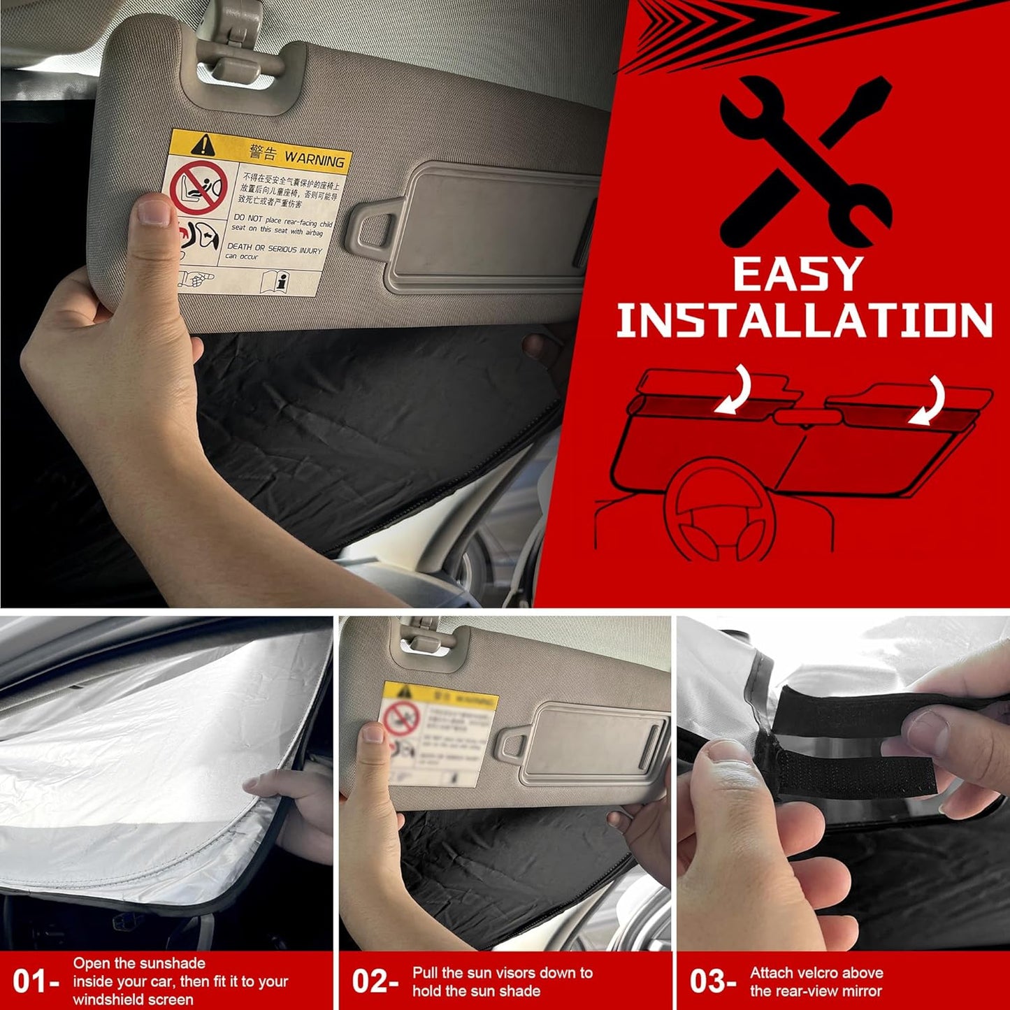 Windshield Sun Shade for 2019-2024 2025 Che-vrolet/Chevy Blazer Foldable Sun Sunshade for Car Front Window Blocks UV Rays and Heat Automotive Interior Protector Custom Fit Accessories