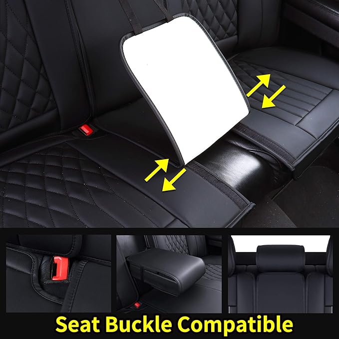 Aierxuan Rear Car Seat Covers with Waterproof Leather, Automotive Vehicle Cushion Cover Universal Fit for Most Cars (Black, Rear seat Cover)