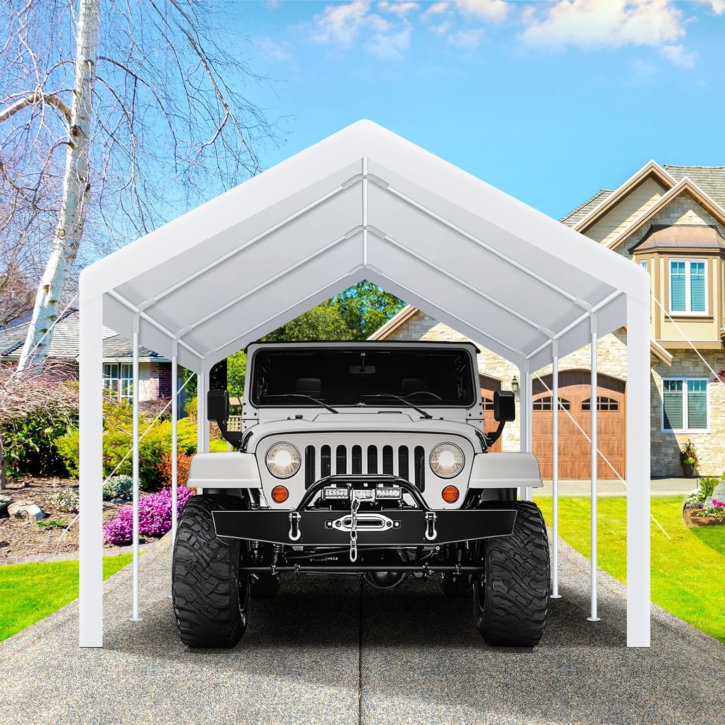 COBIZI Carport Canopy 12x20 Heavy Duty Car Tent Garage, Galvanized Frame Car Canopy Outdoor Shelter Waterproof & UV Protected with Built-in Sandbags & All-Season Tarp for Car Boat Truck, White