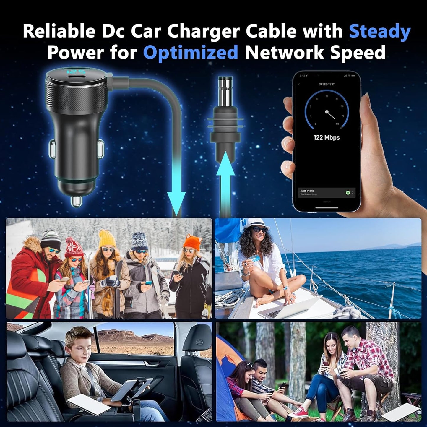 3-in-1 Starlink Mini Cable, Car Charger with Digital Display | 40W USB-C PD & 35W USB-A Ports | All-Weather Shielded Cable for RV, Truck, Boat (12V-48V) (16.4ft)