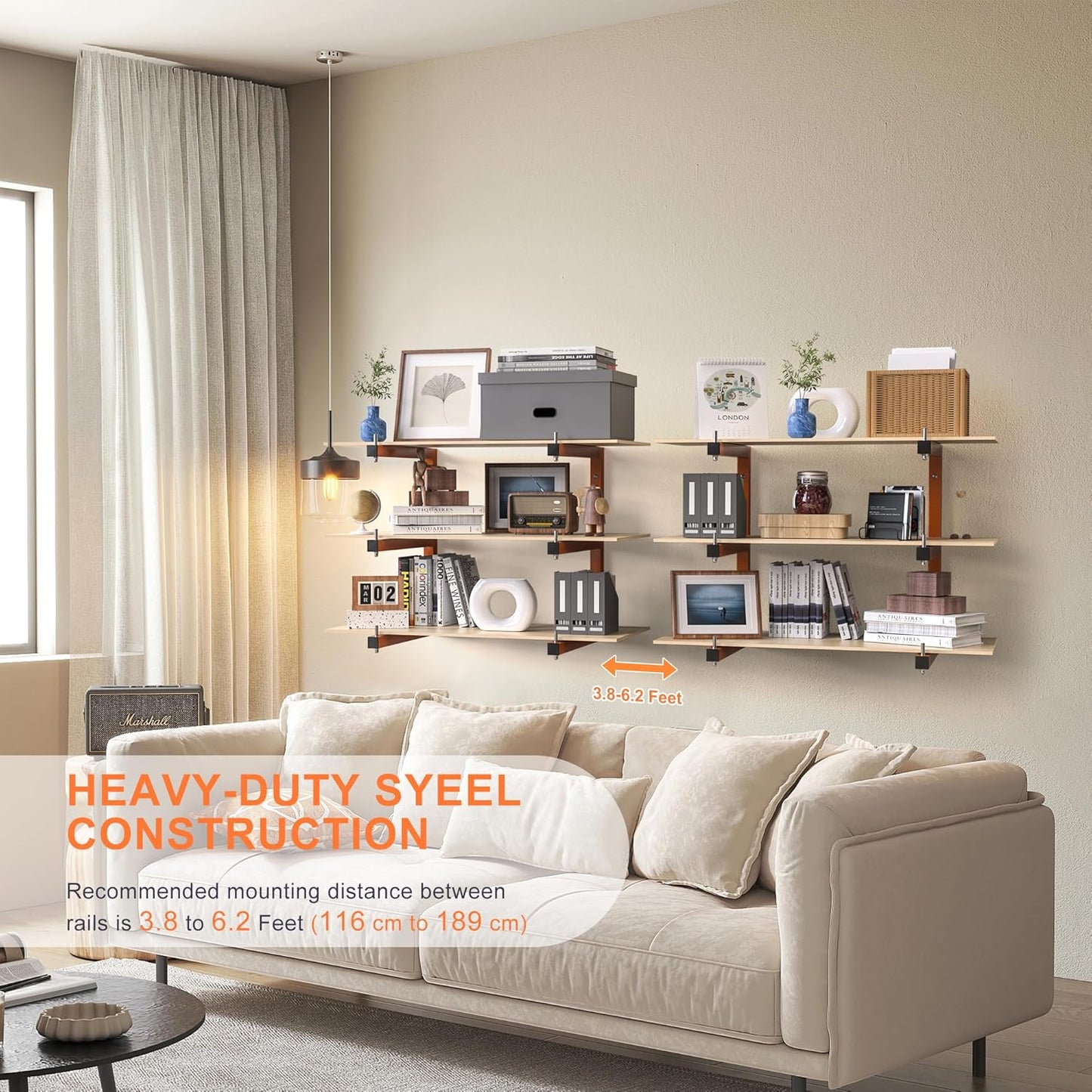 Lumber Rack Wall-Mounted Lumber Storage Rack, Heavy Duty Wood Storage Racks with 6-Level System, 1320 LB Sturdy Garage Wood Organizer, Orange Lumber Metal Racks for Indoor and Outdoor (4 Pack)