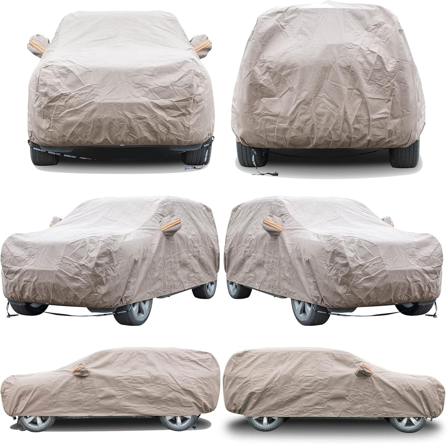 Tecoom Thick Shell Super Breathable Waterproof Windproof Snow Sun Rain UV Protective Outdoor All Weather SUV Car Cover Fit 206-215 Inches Full-Size SUV