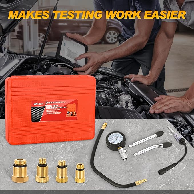 Nilight Compression Tester with Spark Plug Tester, 9PCS Petrol Gas Engine Cylinder Pressure Gauge 0-300 PSI Automotive Tool Set for Cars Trucks Motorcycles