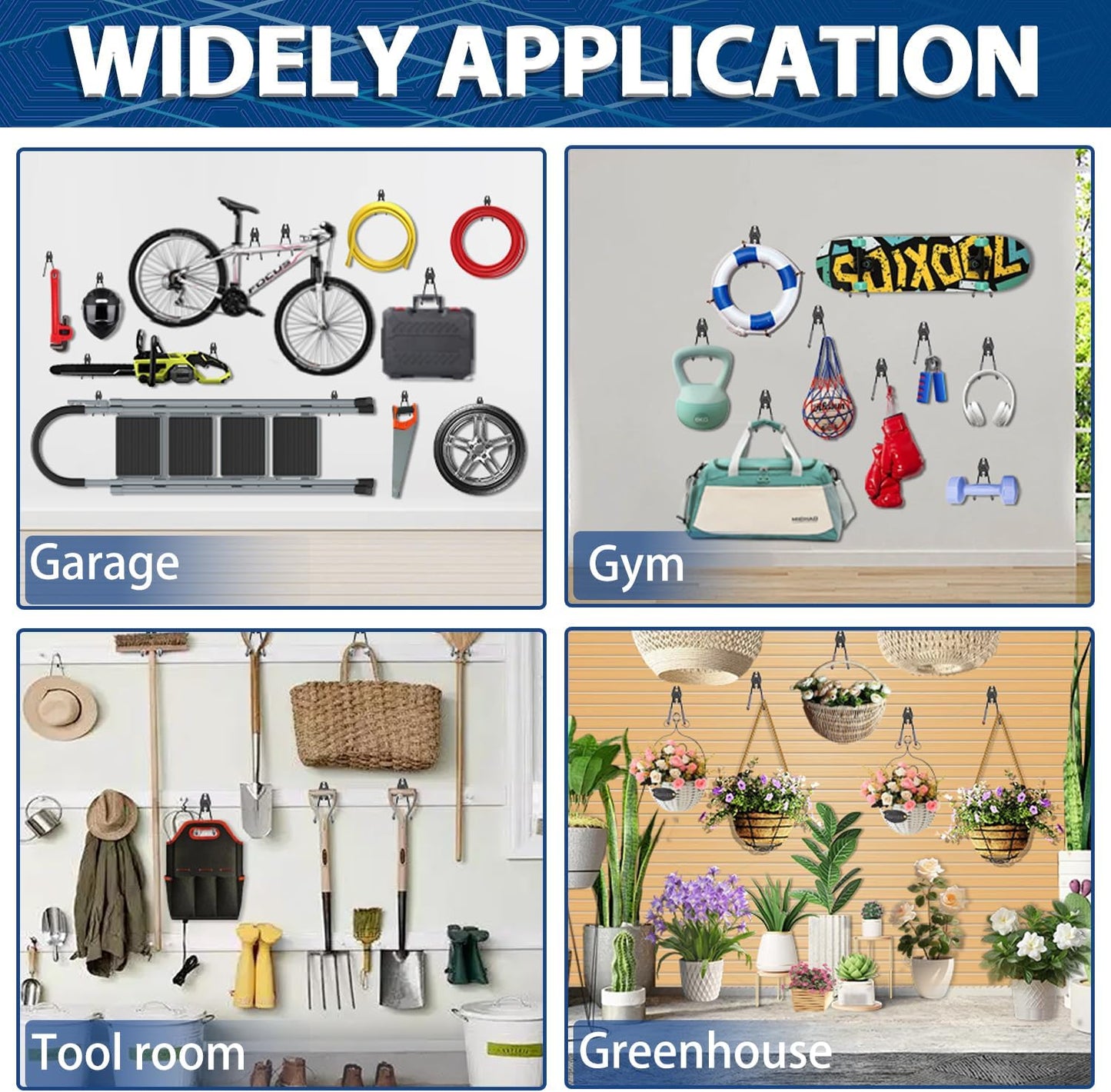 3-H Garage Wall Hooks 31 Pack, Garage Hooks Heavy Duty with Extra Welding Spots, Garage Organizer for Garden, Lawn, Yard Tools, Chairs, Ladders, Weed Eater, Shovel, Blower(Gray)