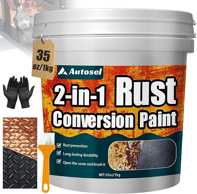 2-in-1 Rust Converter & Metal Primer, 35 oz Rust Remover & Inhibitor Paint for Metal, Stops Rust & Corrosion, Heat & UV Resistant Automotive Rust Reformer for Car, Truck Frame, Trailer – Black