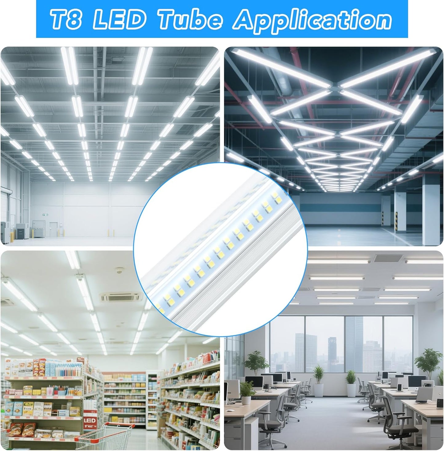 10 Pack 8FT T8 LED Shop Lights, 120W Integrated Tube Light, 19200LM 6000-6500K Daylight, Linkable Lighting, Plug & Play Energy-Saving Commercial Bay Lighting Garage Warehouse Basement (V4)
