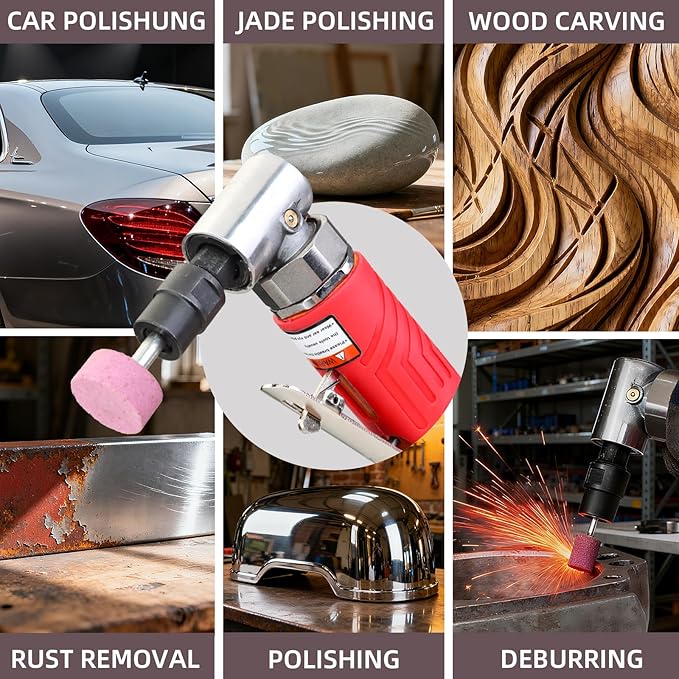 1/4-Inch Air Right Angle Die Grinder, Pneumatic Die Grinder Tool with 1/4" & 1/8" Collets, Heavy Duty Air Grinder for Grinding, Cutting, Polishing, Deburring, Welding Repair - Air Tools DIY