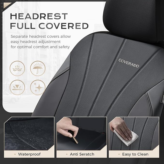Coverado Seat Covers, Red Car Seat Covers Full Set, Automotive Seat Covers 5 Seats, Waterproof Black Car Seat Protectors Universal Fit for SUVs Trucks Sedans