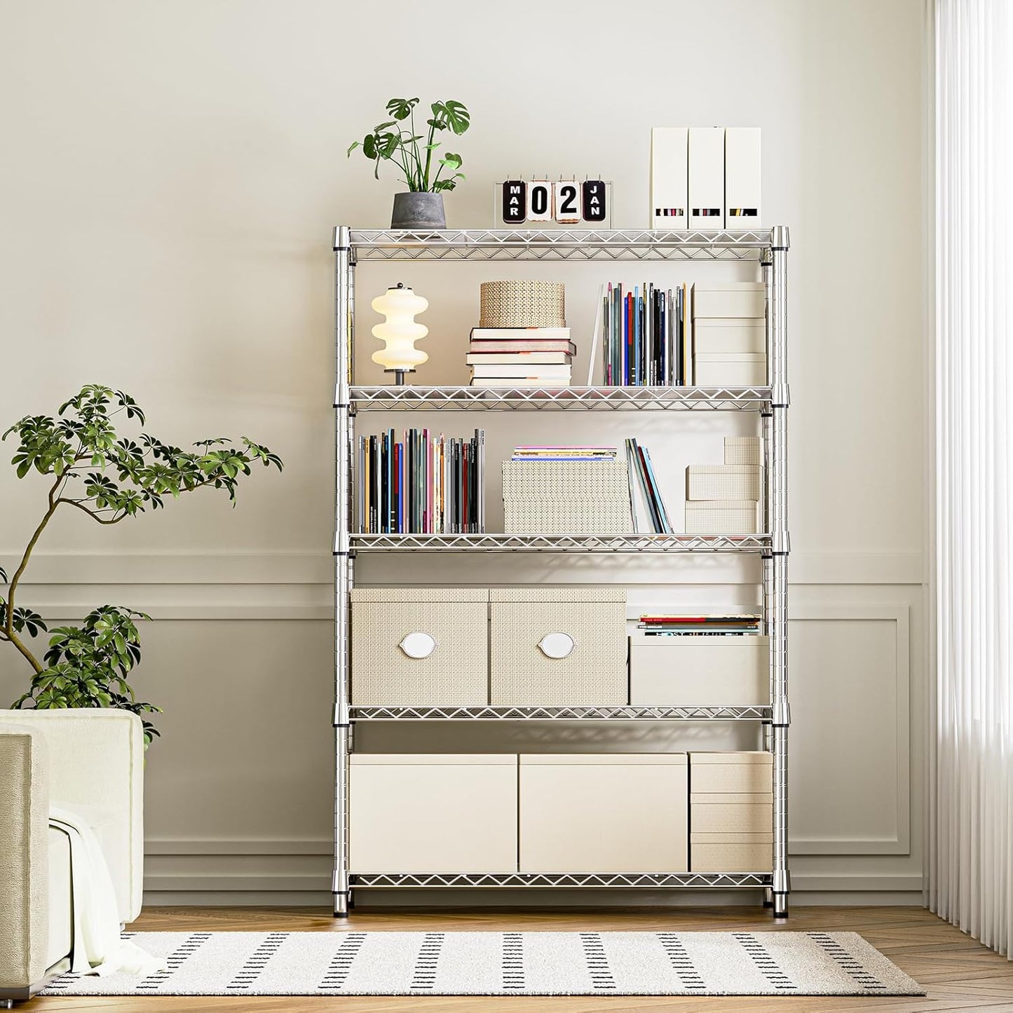 IZEUK 5-Tier Heavy Duty Metal Storage Shelving Unit (Chrome, 17.7" D x 47.2" W x 72.3" H, 1750 lbs Capacity), Adjustable Steel Wire Rack Shelf Organizer for Garage, Kitchen, Pantry, Basement, Laundry