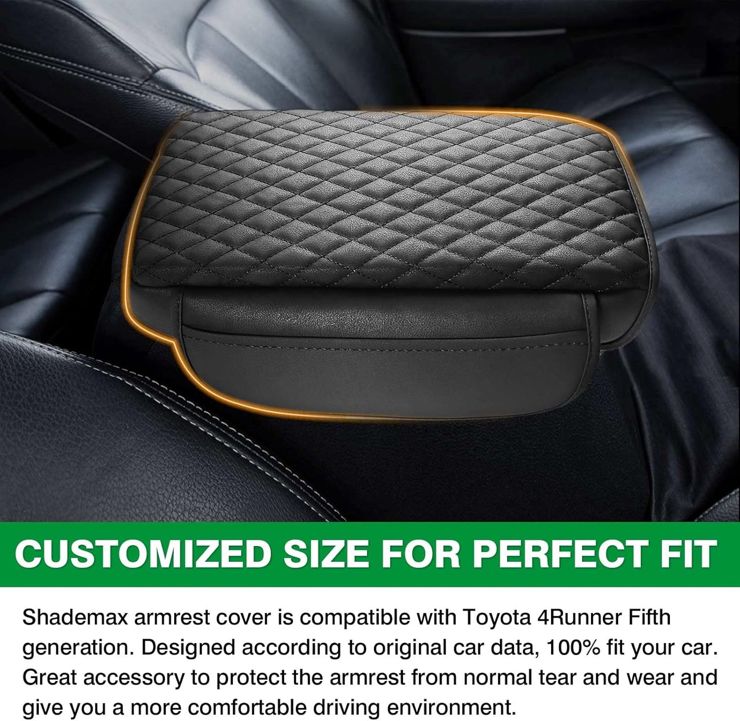 Shademax for Toyota 4Runner Center Console Cover, Armrest Cover for Toyota 4Runner Accessories 2010-2023 2024, Center Console Pad PU Leather Armrest Seat Box Cover Protector with Pockets Storage Bag