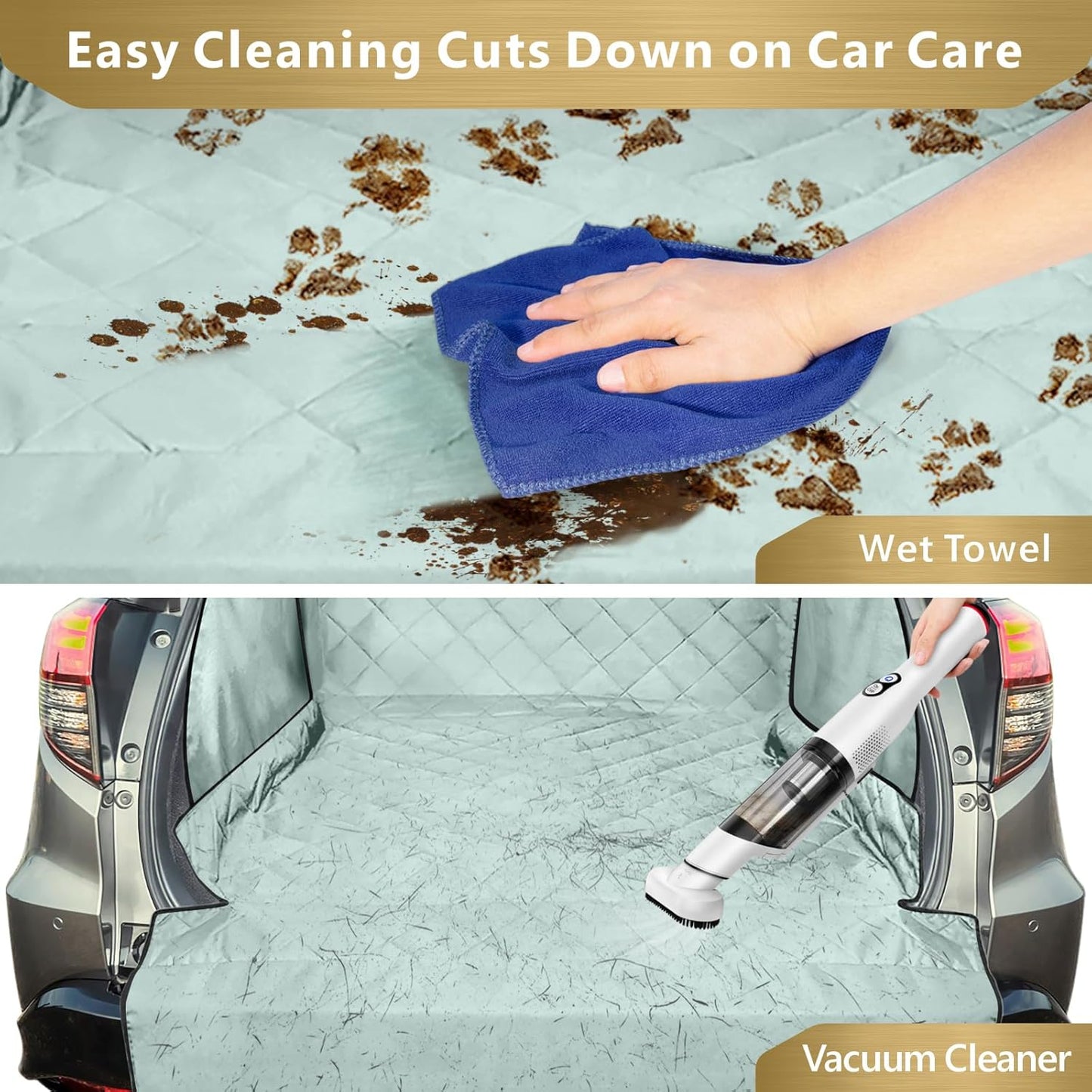 F-color SUV Cargo Liner for Dogs - Waterproof Pet Cargo Liner with Side Flaps, Comfort Dog Cargo Cover with Bumper Flap, Scrachproof Non-Slip Large Size Universal Fit SUVs Sedans Trunks Vans, Grey