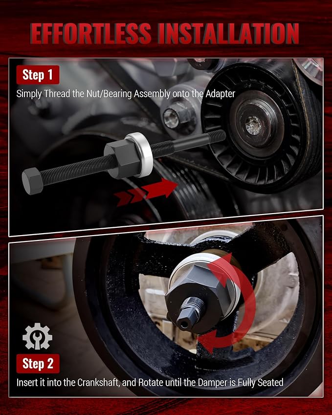 Harmonic Balancer Installer Set, Long Reach Crank Pulley Underdrive Pulley Damper Installation Tool Kit for Balancer Pulleys