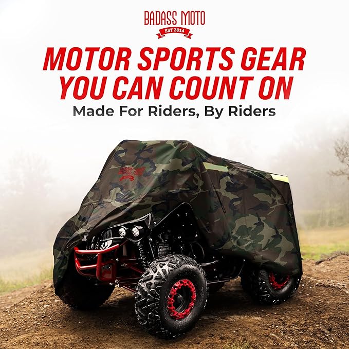 Badass Moto ATV Covers - Waterproof Heavy Duty, 4 Wheeler Quad Cover - Rip-Resistant, Night-Reflective - Camo Large 95" Long