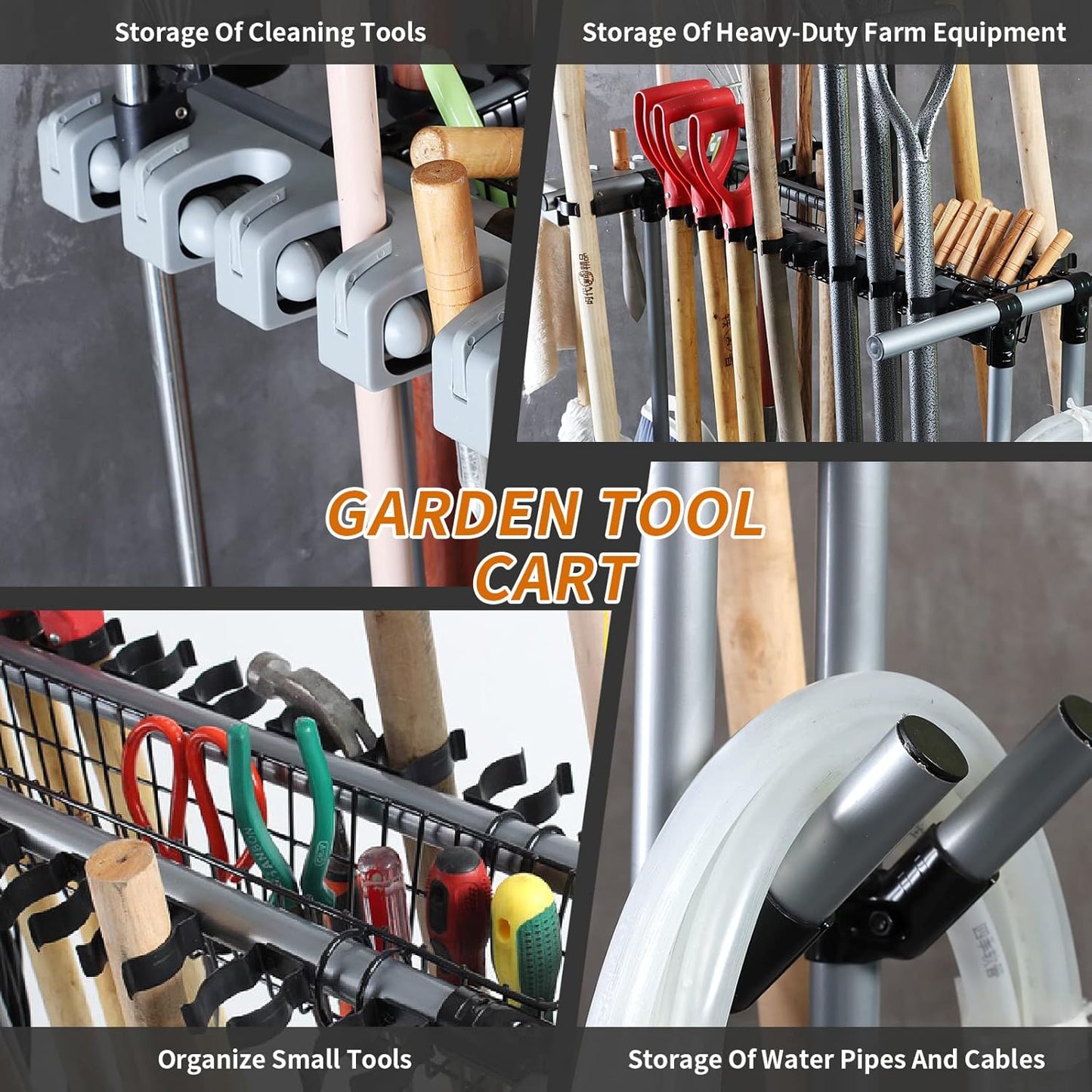 Heavy duty garden tool organizer garage storage holder storage large long farming tools lawn tool metal rack shovel and rake organizer