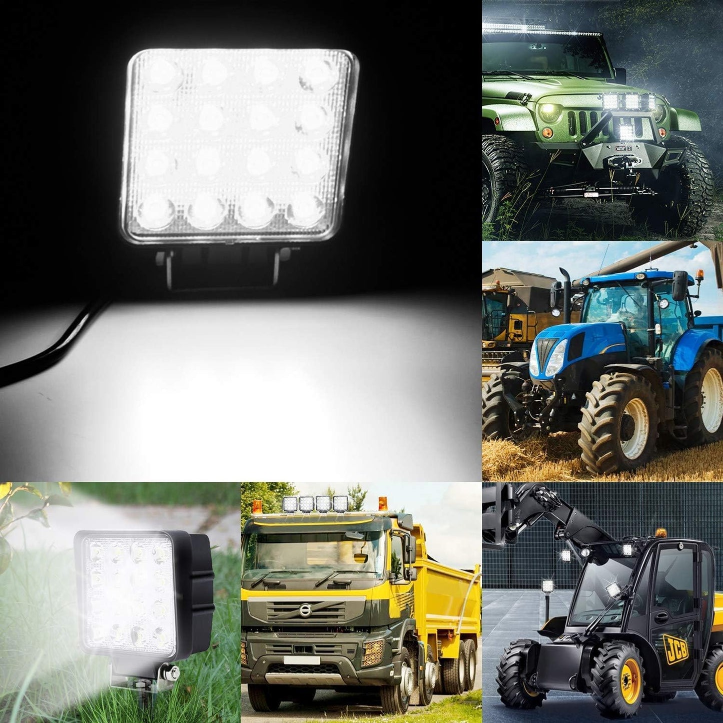 2PACK 48W LED Work Lights 12/24 Volt 5500LMS 4.3INCH Wide Ultra Bright Square LED Flood Light, 5D Lens Waterproof Led Pod Lights for Truck Tractor Off Road ATV UTV Boat Golf Cart