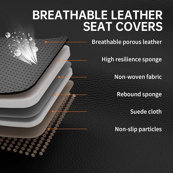 Black White Car Seat Covers Full Set, Full Coverage Luxury Leather Automotive Seat Covers Waterproof Car Seat Protector, Front & Rear Seats Cover Sets Universal Fit for Most Cars SUVs Trucks