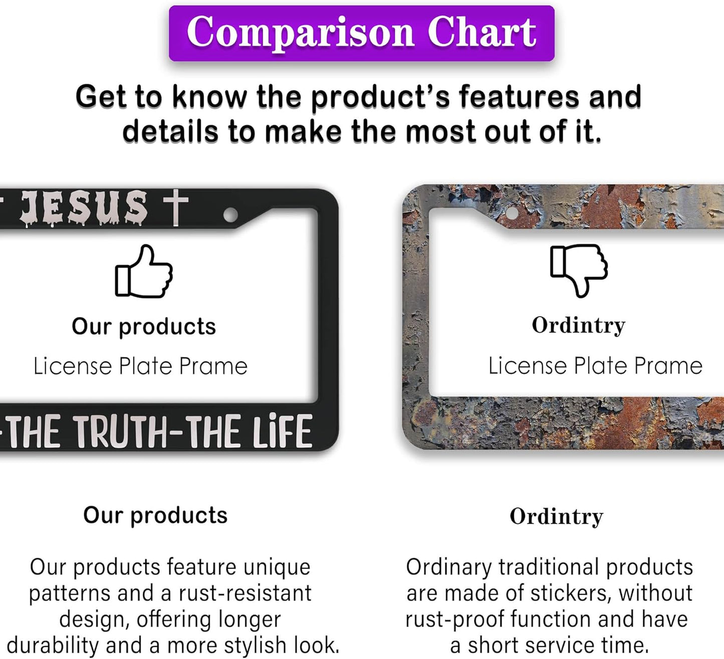 License Plate Frame Black and White Front License Plate Bracket Jesus The Way The Truth The Life Aluminum Metal Car Accessory 2 Pack with Screw Covers Set