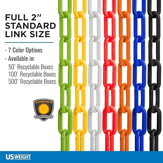 US Weight Security Chain with Plastic Chain Links Enhanced with SunShield UV-Resistant Technology, Made in the USA