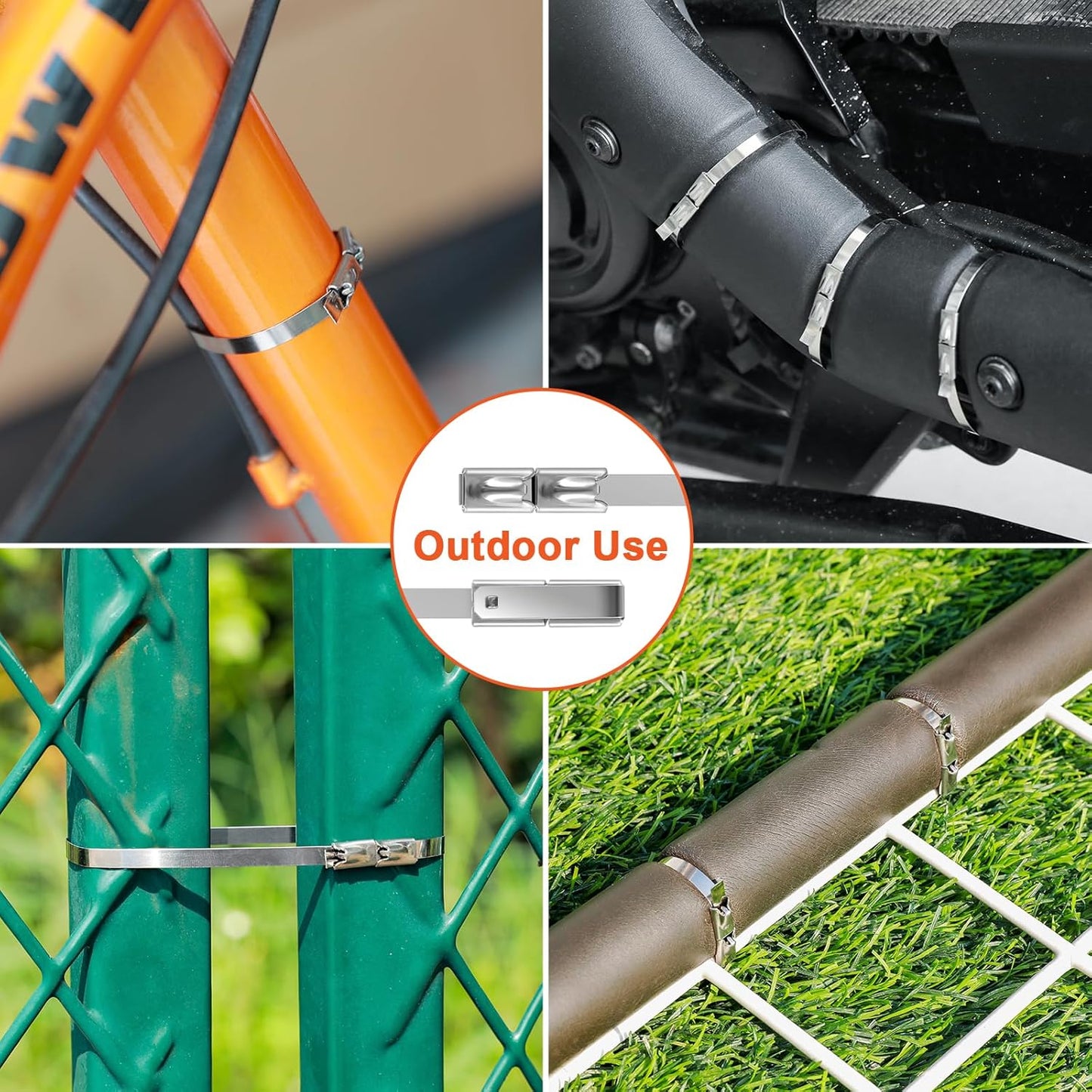 Metal Zip Ties (200PCS 11.8 Inch), 304 Stainless Steel, 300 LBS Heavy Duty Double Headed Self-locking Multi-Purpose Cable Ties for Exhaust Wrap, Chain Link Fence Parts, Machinery, Cables, Farms, Roofs