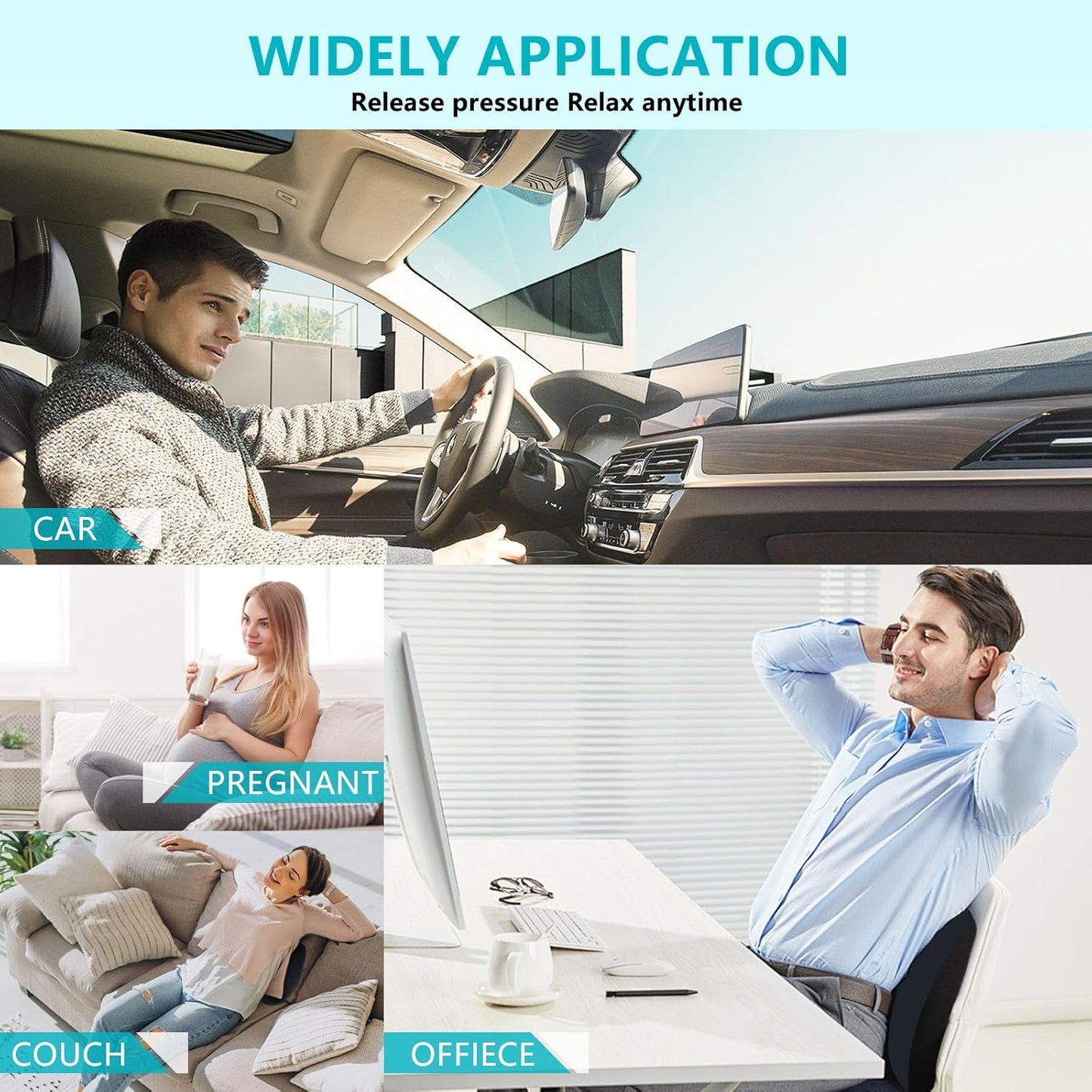 FLORICH Lumbar Support with Car headrest Back Pillow for Chair Headrest Pillow with Gel Memory Foam Massage Point Lumbar Support (Black)