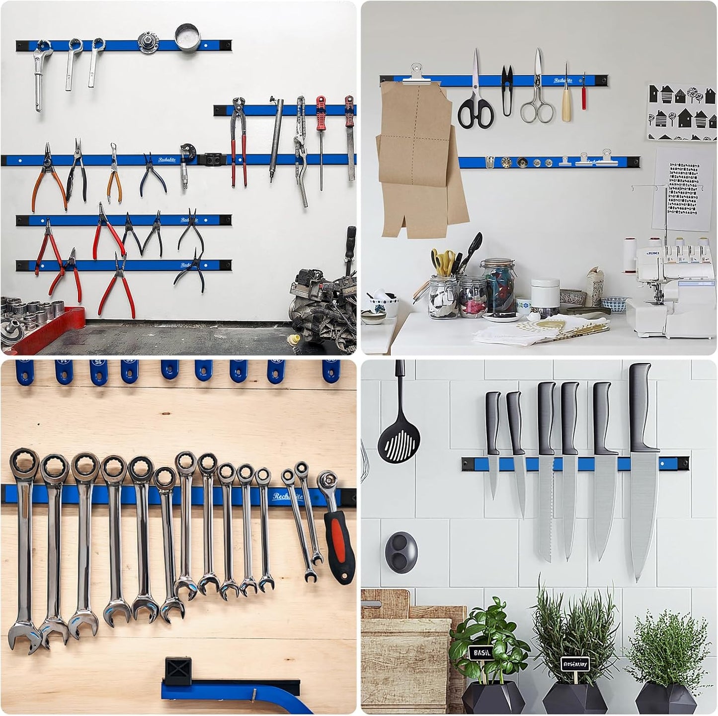 6 Pieces 18" Magnetic Tool Holder Strip, Blue Magnet Bar, Metal Tool Organizer Rack for Garage Organization, Easy To Install in Workshop, Mounting Screws Included