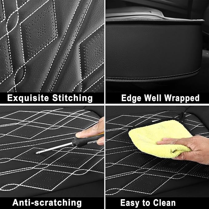 Huidasource Leather Seat Covers Full Set, Waterproof Breathable Car Seat Cover for Sedan SUV Pickup Truck, Universal Fit for BMW for Buick for Subaru for Lexus for Volvo (Full Set/Black&White)