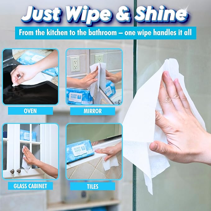 Air Jungles Glass and Window Cleaner Wipes 70 Count (2 Pack), Extra Large 8" x 10" Size Streak Free Cleaning Wipes for Car Windshield, Headlight, Mirror, Tile and Home Glass Surface