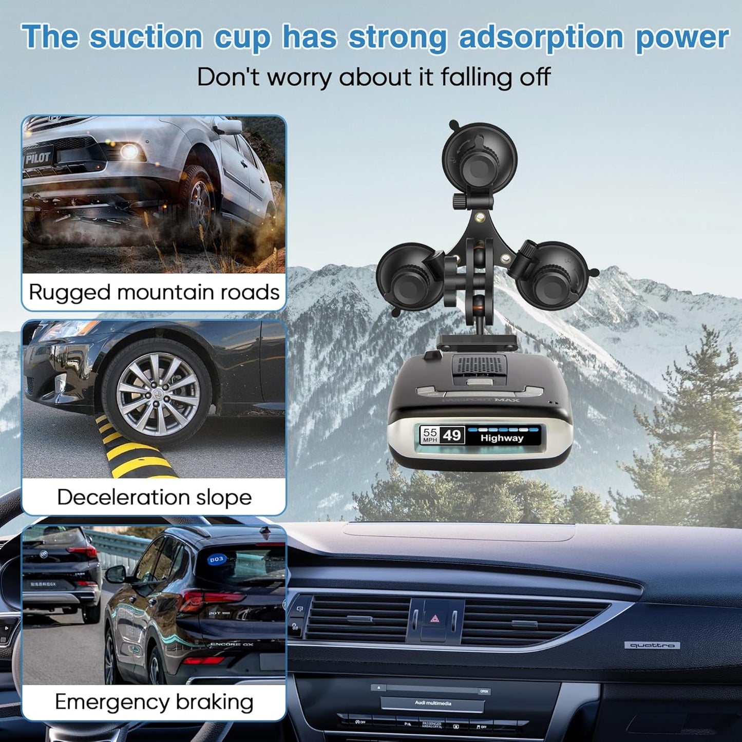 Radar Detector Mount, Triangular Suction Cup Mount,Windshield Radar Detector Suction Cup Bracket (for MAX, MAX2, 2015-2019 MAX 360 Radar)
