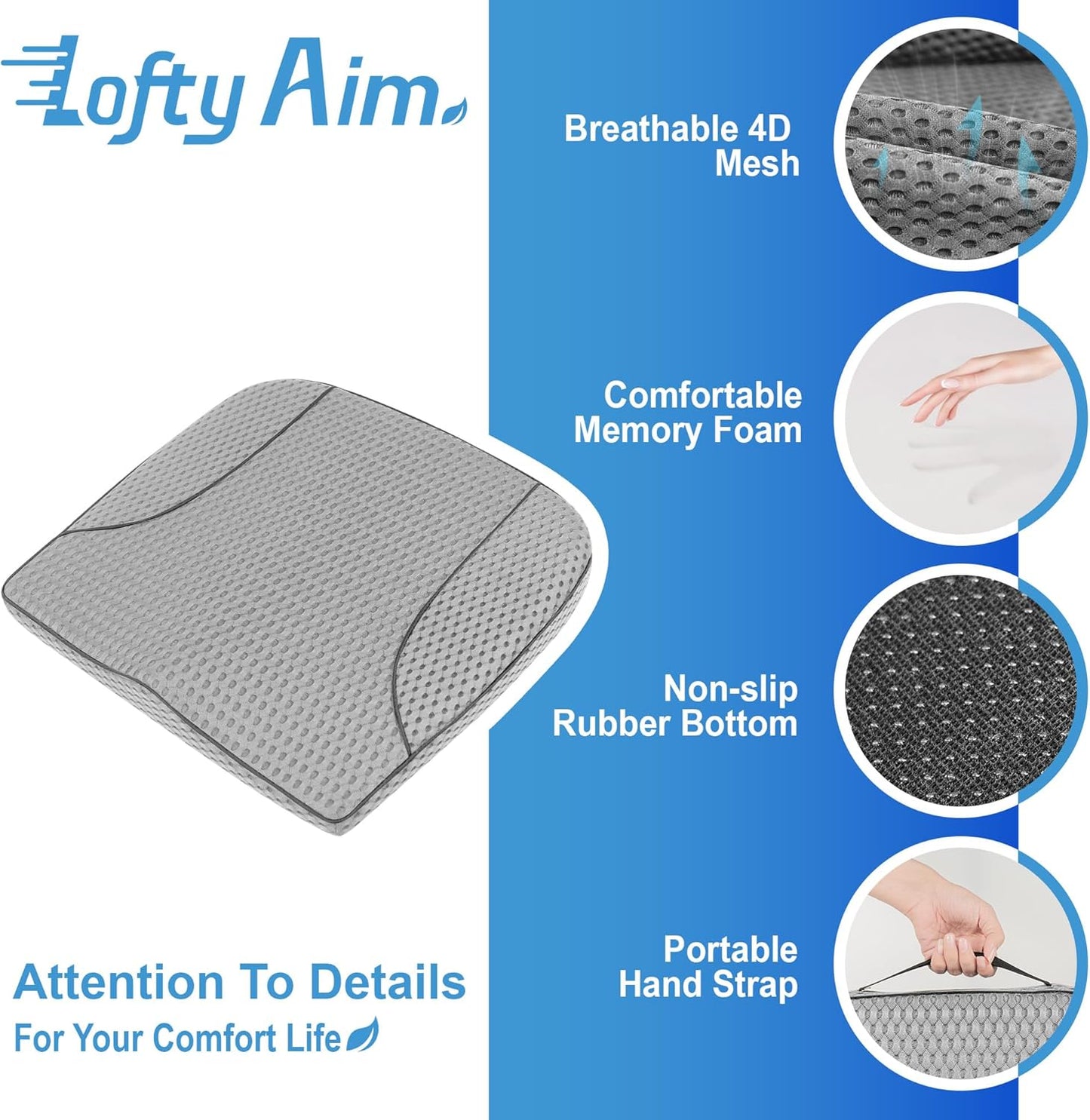 Car Seat Cushion, Comfortable Memory Foam Seat Pillow for Driving, Sciatica-Back Pain Relief, Cushion for Car-Truck, Office, Wheelchair - Mesh Gray