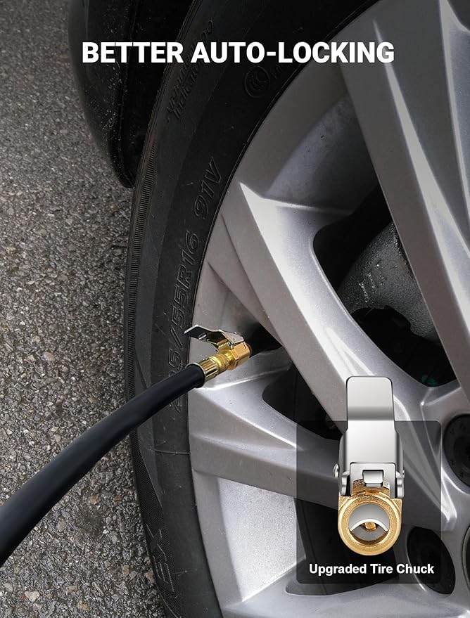 Brass Locking Tire Air Chuck, Tire Inflator Hose Adapter for Twist On Connection Convert to Lock On, No Air Leakage Air Compressor Pump Clip On Tire Chucks, Tire Nozzle with Tire Valve Thread