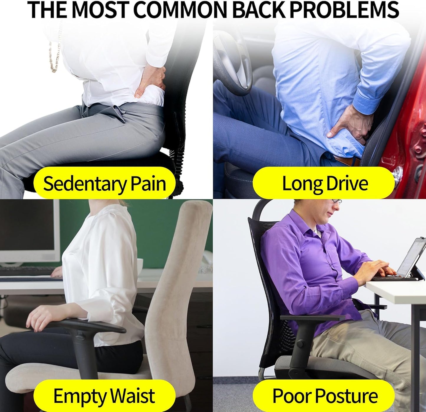 Lumbar Support Pillow for Office Chair,Memory Foam Back Lumbar Support Pillow,Relieve Back Pain,3D Breathable Fabric&Shoulder Strap Fixation,Back Support for Office Chair/Wheelchair/Car(Black)
