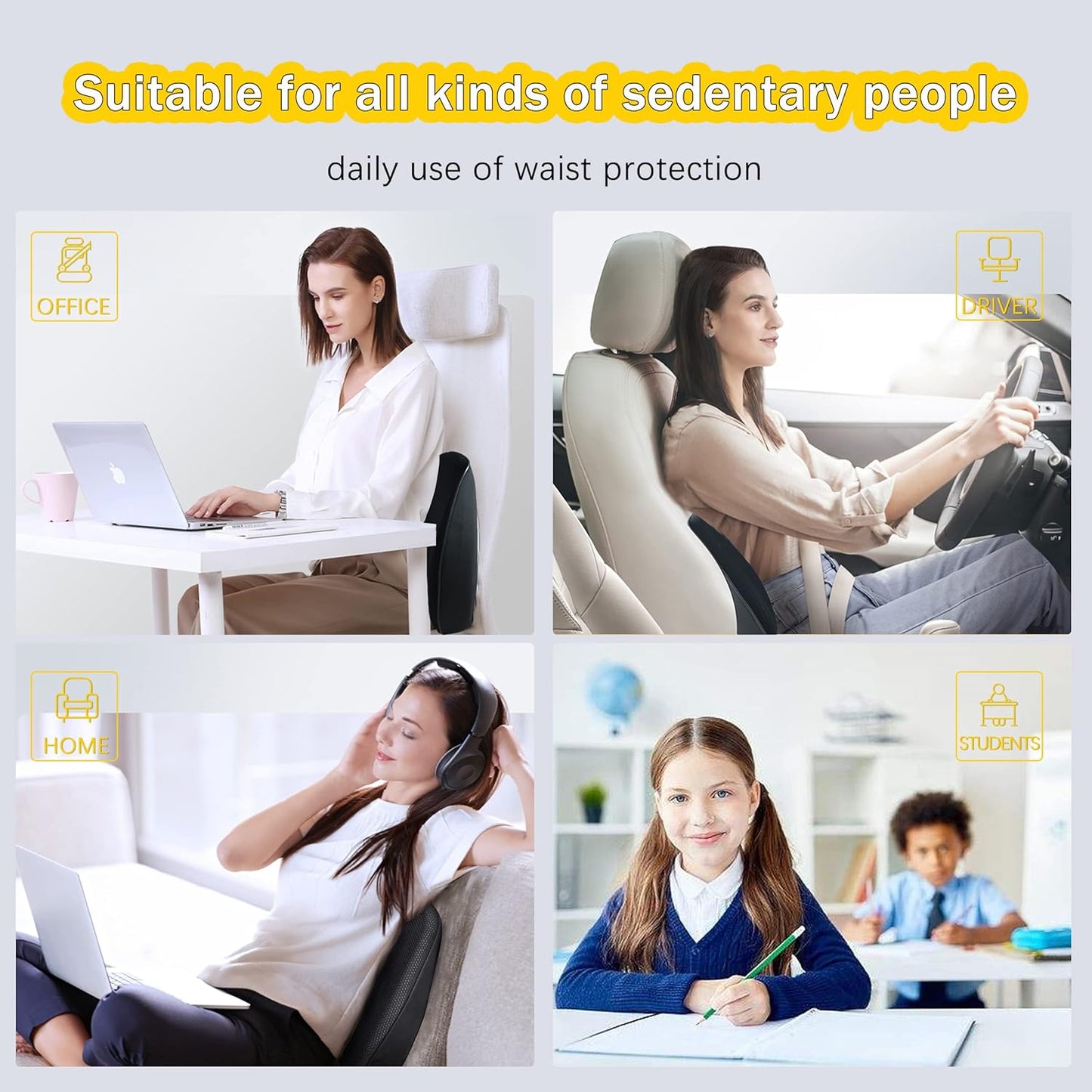 Super Soft Lumbar Support Pillow for Car, 100% Memory Foam Lumbar Pillow with Breathable Removable Cover, Ergonomic Design - Back Pillow Lumbar Support Pillow for Car Seat/Back Pain Relief(Black,1PC)