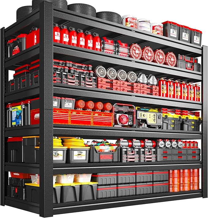 3180LBS Storage Shelves, 55.2" W Garage Shelving Heavy Duty, Adjustable Metal Shelving Unit, Storage Rack for Garage, Basement, Warehouse with Tool-Free Assembly, 55.2" W x 25.7" D x 84" H