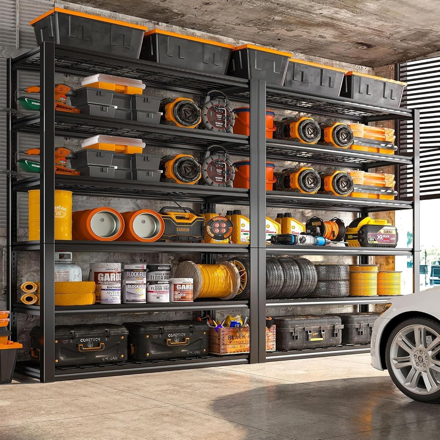 REIBII 3500LBS Garage Shelving, Adjustable Storage Shelves Heavy Duty, 6 Tier Heavy Duty Shelving, Metal Shelving Unit for Warehouse, Basement, Industrial, 55" W x 26" D x 84" H, Black, 2 Pack