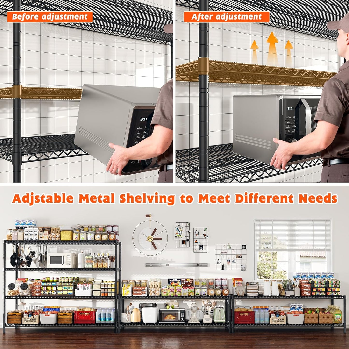 REIBII 60" W Storage Shelves 2878LBS Wire Shelving Unit with Wheels Heavy Duty Metal Shelving Adjustable Metal Shelves for Pantry,Kitchen,Garage,Basement,Business,Warehouse,School,60”W ×24”D×65.3”H