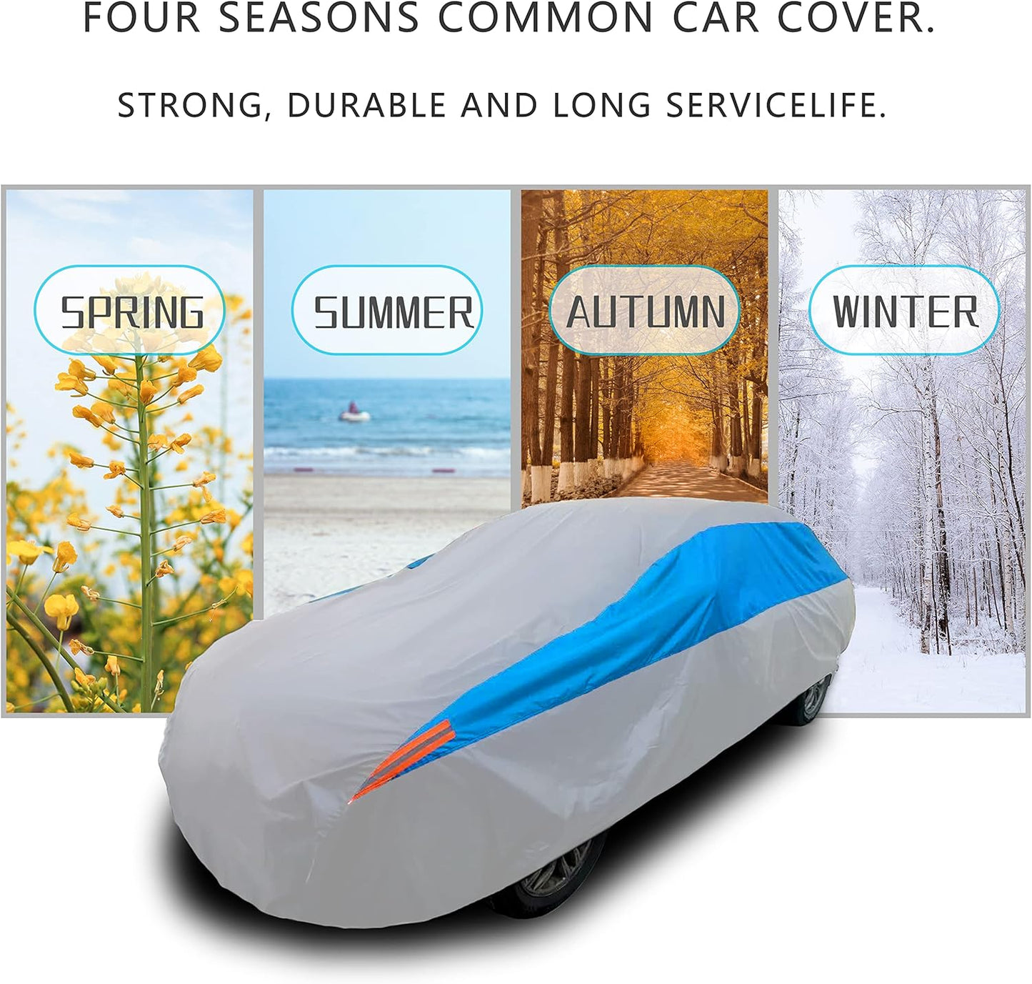 MORNYRAY Waterproof Car Cover All Weather Snowproof UV Protection Windproof Outdoor Full car Cover, Universal Fit for Sedan (Silvery, A2-Fit Sedan Length(Up to 177 inch)