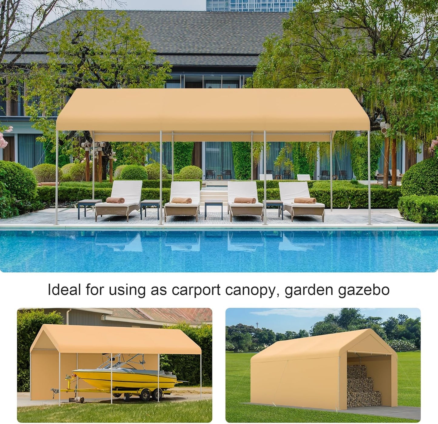 Morngardo Carport 10'x20' Heavy Duty Car Canopy Portable Garage with Removable Sidewalls & Doors for Truck Boat Car Port, Party, Storage (Yellow)