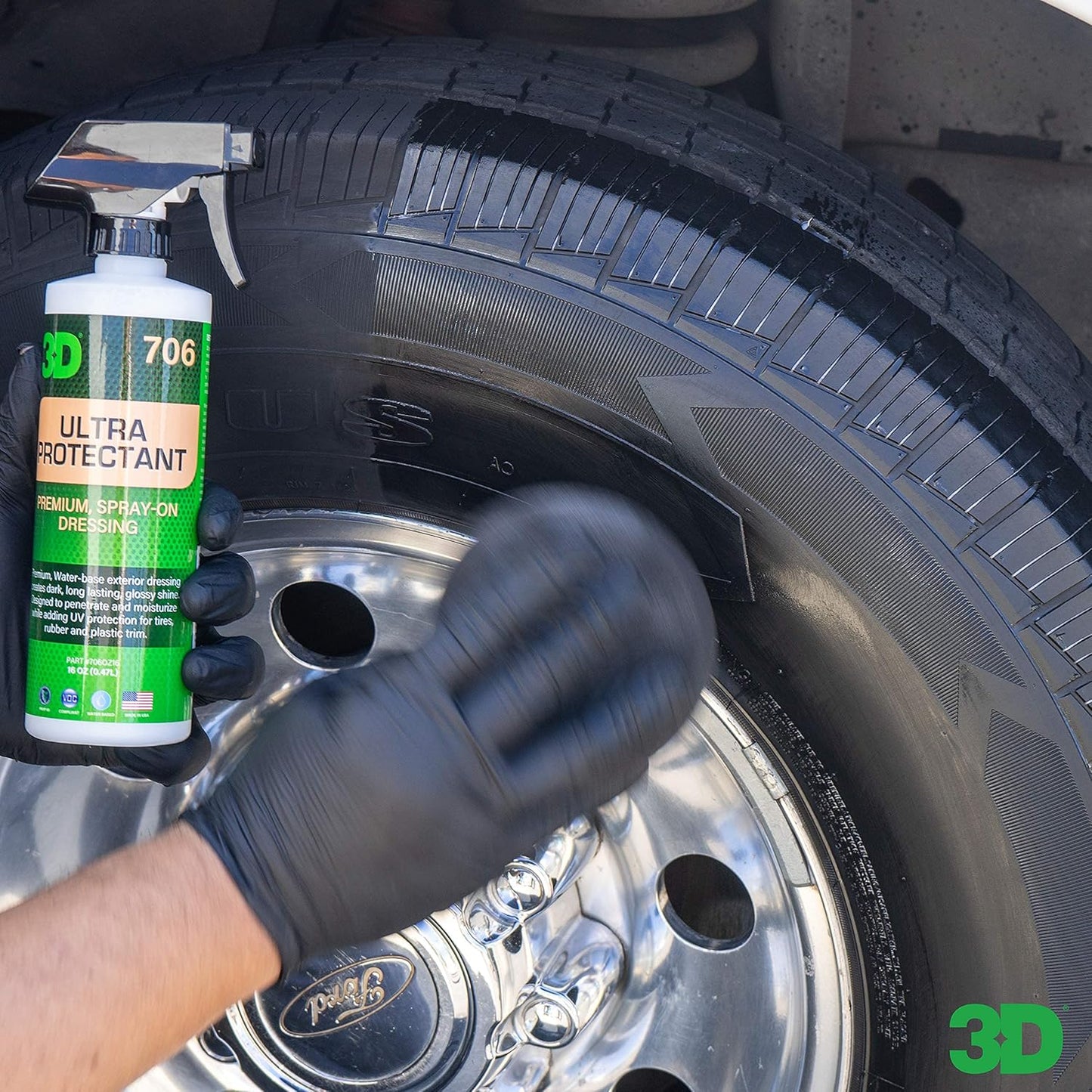 3D Ultra Protectant Tire Shine Spray – Water-Based High Gloss Tire Dressing | Long Lasting UV Protection for Rubber & Vinyl | No Sling | Made in USA |16 oz