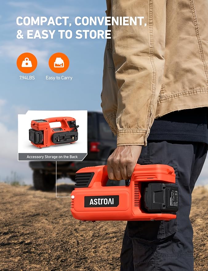 AstroAI TC4 Portable Air Compressor Tire Inflator, 470W 18V Cordless Air Pump for Truck Tires with 4000mAh Battery, 150PSI Heavy Duty Air Compressor with Digital Display for Car, RVs, SUV Gift Red