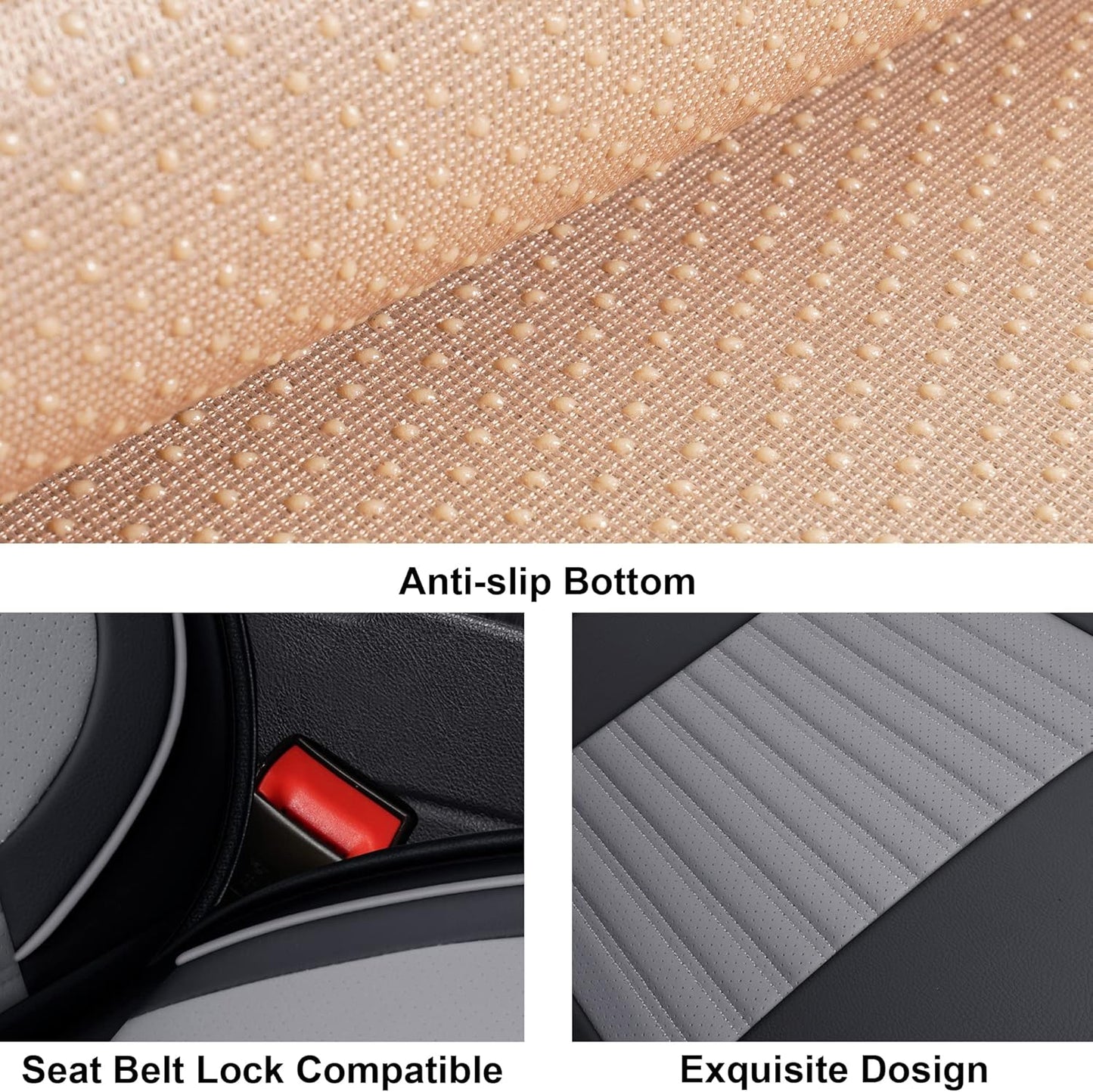 LINGVIDO Car Seat Covers, Breathable and Waterproof Faux Leather Automotive Seat Covers for Cars SUV Truck Sedan,Universal Anti-Slip Seat Cover with Backrest (Front Seat, Gray+Black)