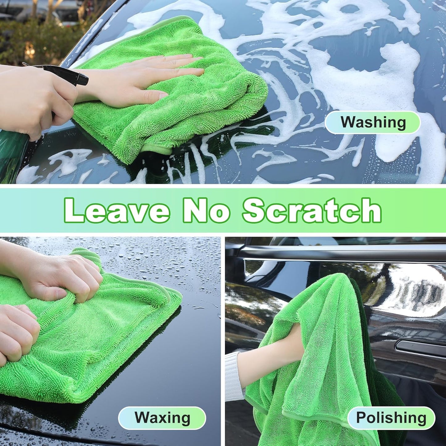 JOYMOOP Car Dry Towel, Quick Drying, Medium Size, Polyester Fiber & Polyamide Fiber, Green, 35.4 x 23.6 Inches, 1 Pack for Boates, RVs, SUVs, Trucks, Cars
