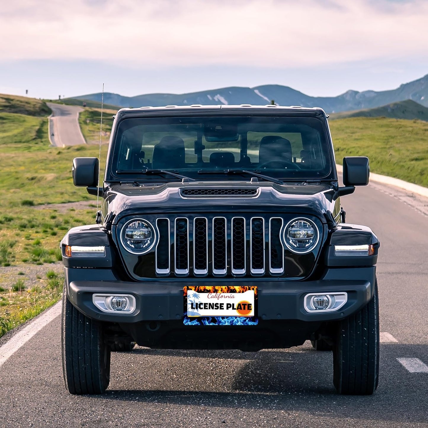 Red and Blue Flames License Plate Frame Abstract Fire License Plate Holder for Front or Rear Car Tags Stainless Steel Funny Car Decoration with Screws 6.3 X 12.2 in