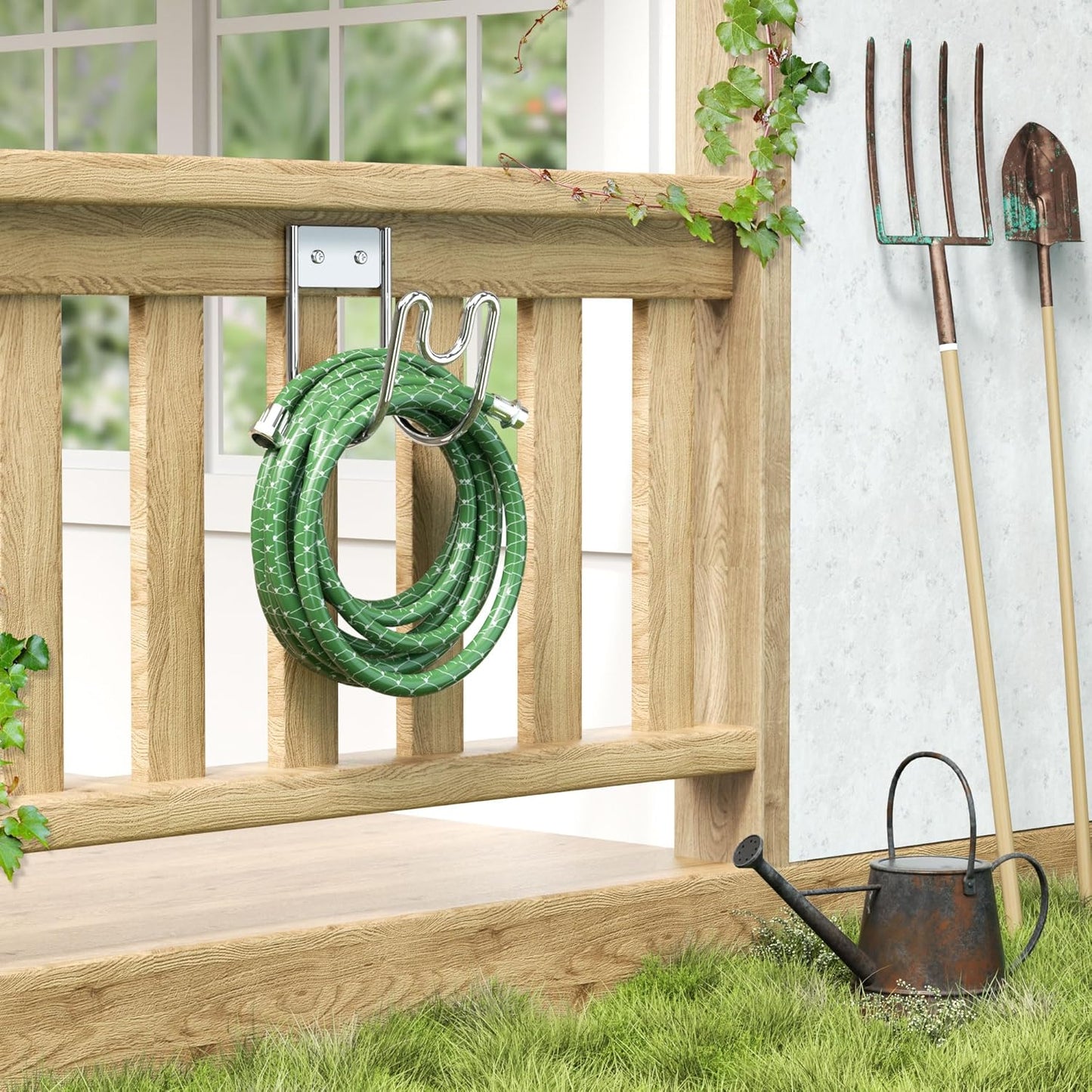 Stainless Steel Garden Hose Holder - Silver SS304 Water Hose Holder - Wall Mounted Hose Hanger Heavy Duty for Water Hose Extension Cords Vacuum Hose, Anti-Rust (2 Pack)