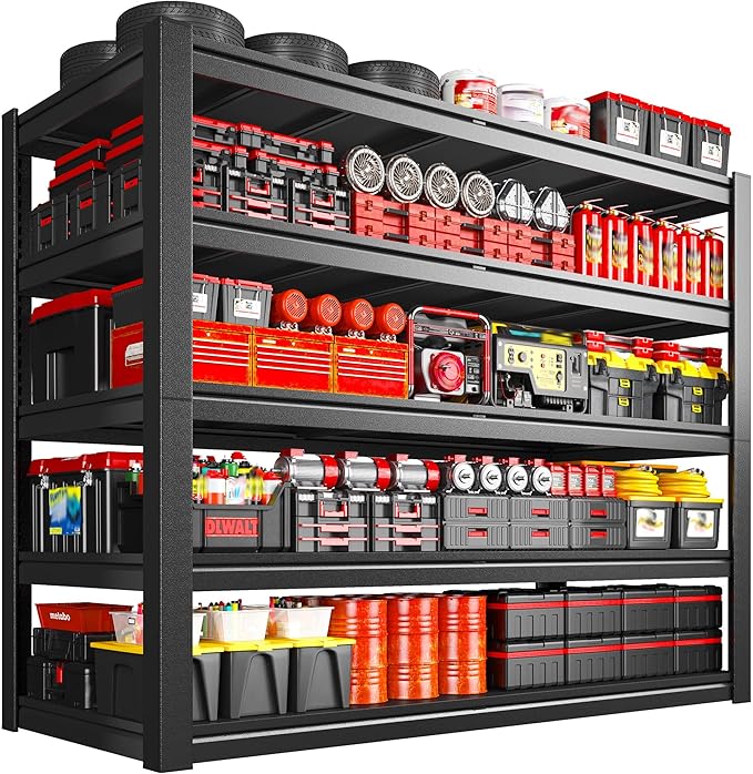 3050LBS Storage Shelves, 55.2" W Garage Shelving Heavy Duty, Adjustable Metal Shelving Unit, Storage Rack for Garage, Basement, Warehouse with Tool-Free Assembly, 55.2" W x 25.7" D x 78" H